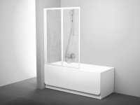 Ravak VS2 105 kétrészes, harmonika rendszerű, összehajtható kádparaván fehér keret + Rain dekorációs