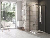 Ravak Blix BLRV2 szögletes 80x80 cm tolóajtós zuhanykabin, szatén (matt ezüst) kerettel, átlátszó üv