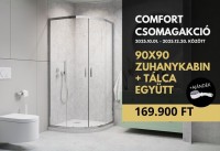 H2O Comfort A íves, króm zuhanykabin 90x90 cm + Nero A Slim lapos zuhanytálca SZETT