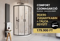 H2O Comfort Black A íves, fekete zuhanykabin 90x90 cm + Nero A Slim lapos zuhanytálca SZETT