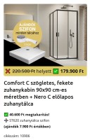 H2O Comfort Black C szögletes, fekete zuhanykabin 90x90 cm + Nero C előlapos zuhanytálca SZETT