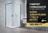 H2O Comfort C szögletes, króm zuhanykabin 90x90 cm + Nero C előlapos zuhanytálca SZETT