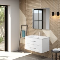 Coycama Acuario 60 cm alsó fürdőszobabútor, Onix New porcelán mosdóval, White glossy színben