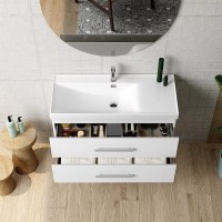 Coycama Acuario 80 cm alsó fürdőszobabútor, Quattro porcelán mosdóval, magasfényű fehér színben