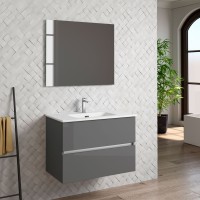 Coycama Dorian 80 cm alsó fürdőszobabútor, Onix New porcelán mosdóval, magasfényű fehér színben