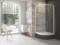 Ravak Blix BLCP4 Sabina íves 80x80 cm tolóajtós, alacsony (175 cm) zuhanykabin, fehér kerettel, átlá