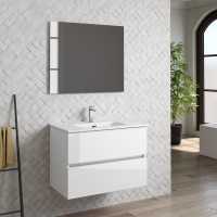 Coycama Dorian 100 cm alsó fürdőszobabútor, Onix New porcelán mosdóval, magasfényű fehér színben