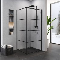Roltechnik New Trendy Superia Black 90x90 cm szögletes zuhanykabin fekete csíkos mintával, egyszárny