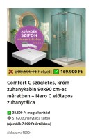H2O Comfort C 90x90 cm zuhanykabin, króm profillal + Nero C előlapos zuhanytálca + ST620 zuhanytálca