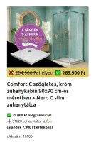 H2O Comfort C 90x90 cm zuhanykabin, króm profillal + Nero C Slim lapos zuhanytálca + ST620 zuhanytál