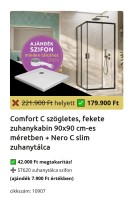 H2O Comfort C Black 90x90 cm zuhanykabin, fekete profillal + Nero C Slim lapos zuhanytálca + ST620 z