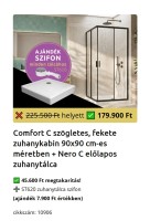 H2O Comfort C Black 90x90 cm zuhanykabin, fekete profillal + Nero C előlapos zuhanytálca + ST620 zuh
