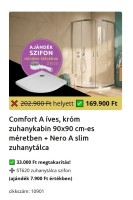 H2O Comfort A 90x90 cm zuhanykabin, króm profillal + Nero A Slim lapos zuhanytálca + ST620 zuhanytál