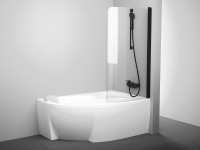 Ravak CVSK1 ki- és behajtható kádparaván, Rosa 140, 150 cm kádakhoz, fekete keret + átlátszó üveg, j